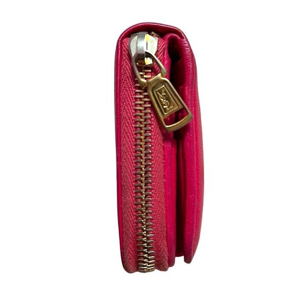 Authentic Yves Saint Laurent Calfskin Belle French Wallet In Fuchsia - Picture 3 of 15